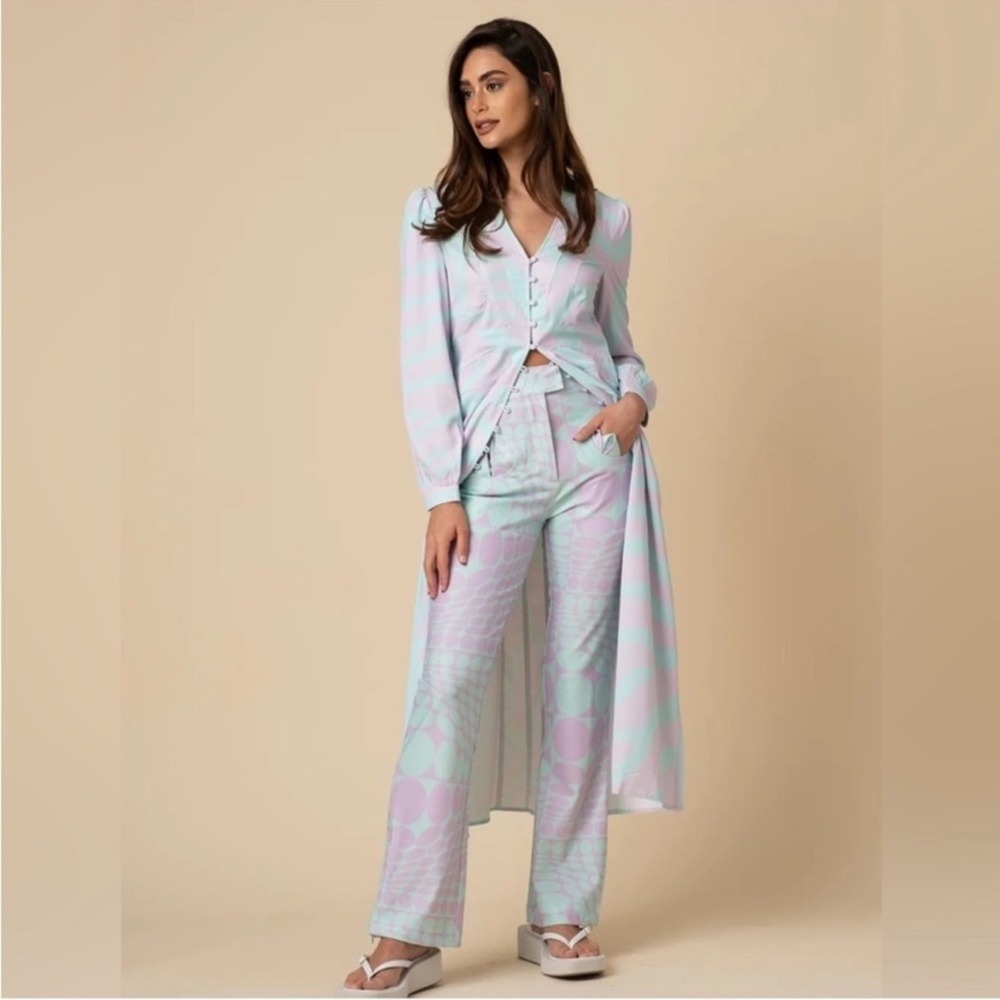 House of Sunny x Free People Purple Haze Party Pants Purple Green Psychedelic 2 - Picture 6 of 16